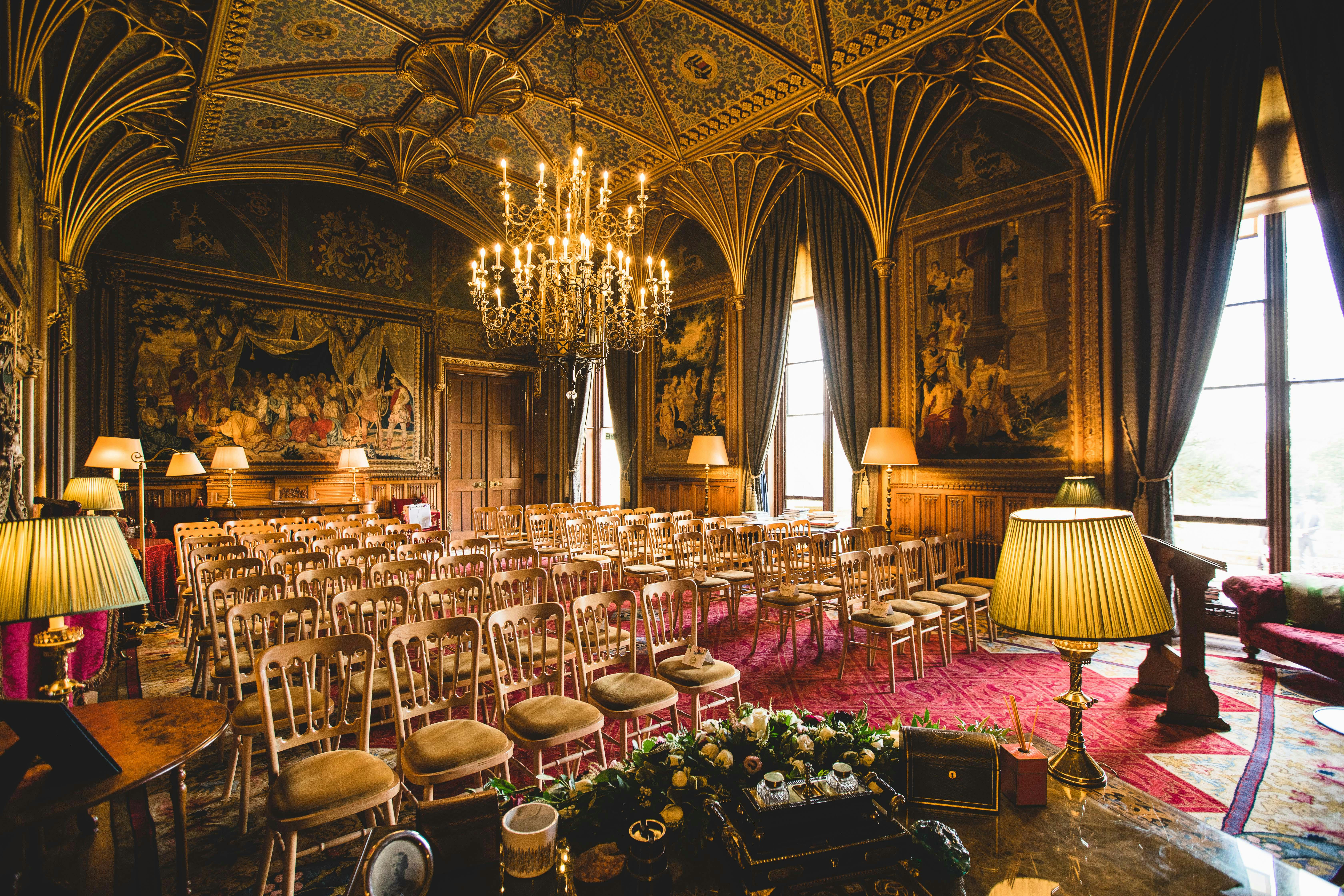 Elegant meeting space at Eastnor Castle, ideal for formal events and gatherings.