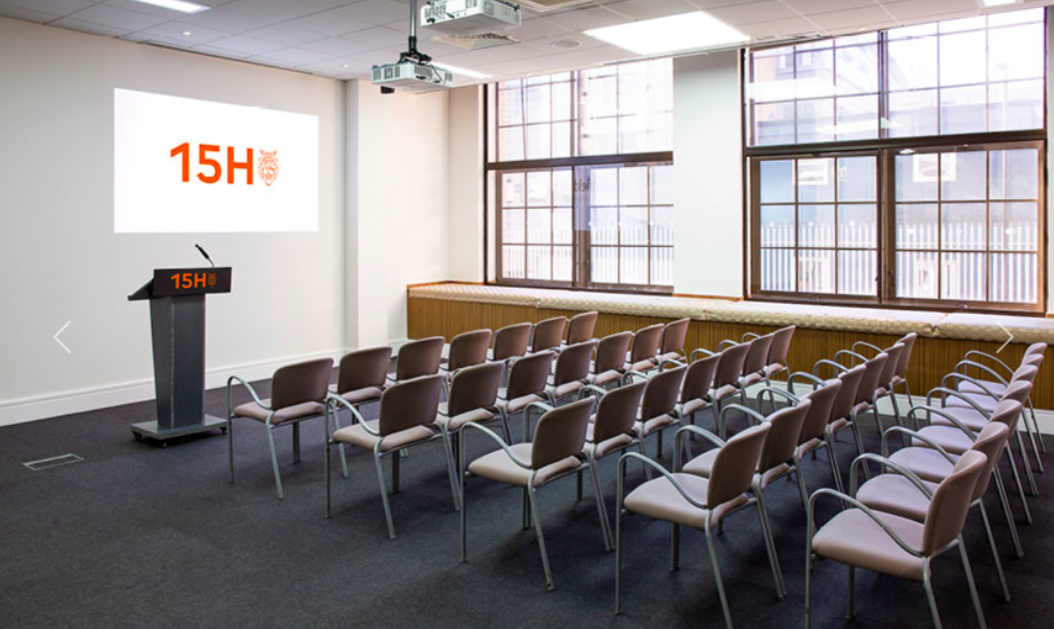 Earth in 15Hatfields: organized meeting space with podium, ideal for presentations and events. - Banner