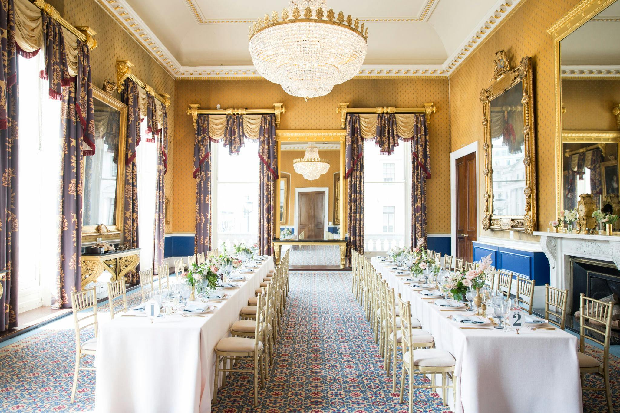 Elegant banquet room at Waterloo, 116 Pall Mall, ideal for corporate events and gatherings.