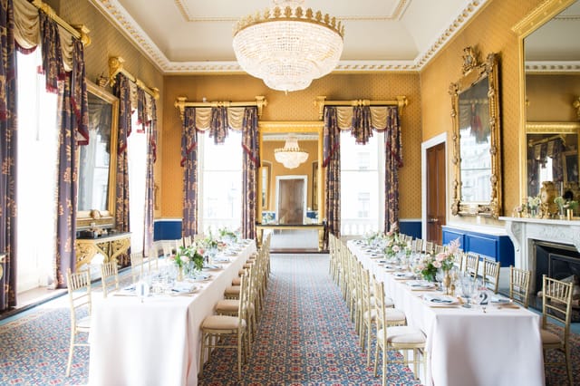 Elegant banquet room at Waterloo, 116 Pall Mall, ideal for corporate events and gatherings.
