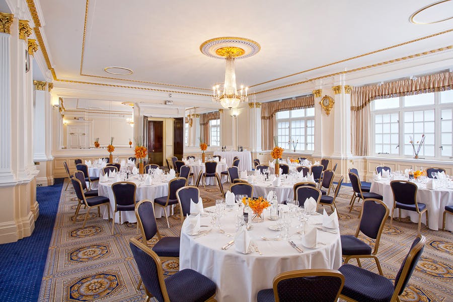 Elegant banquet room at Burton, 116 Pall Mall, ideal for weddings and corporate events.