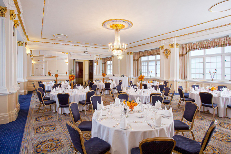 Elegant banquet room at Burton, 116 Pall Mall, ideal for corporate events and weddings. - Banner