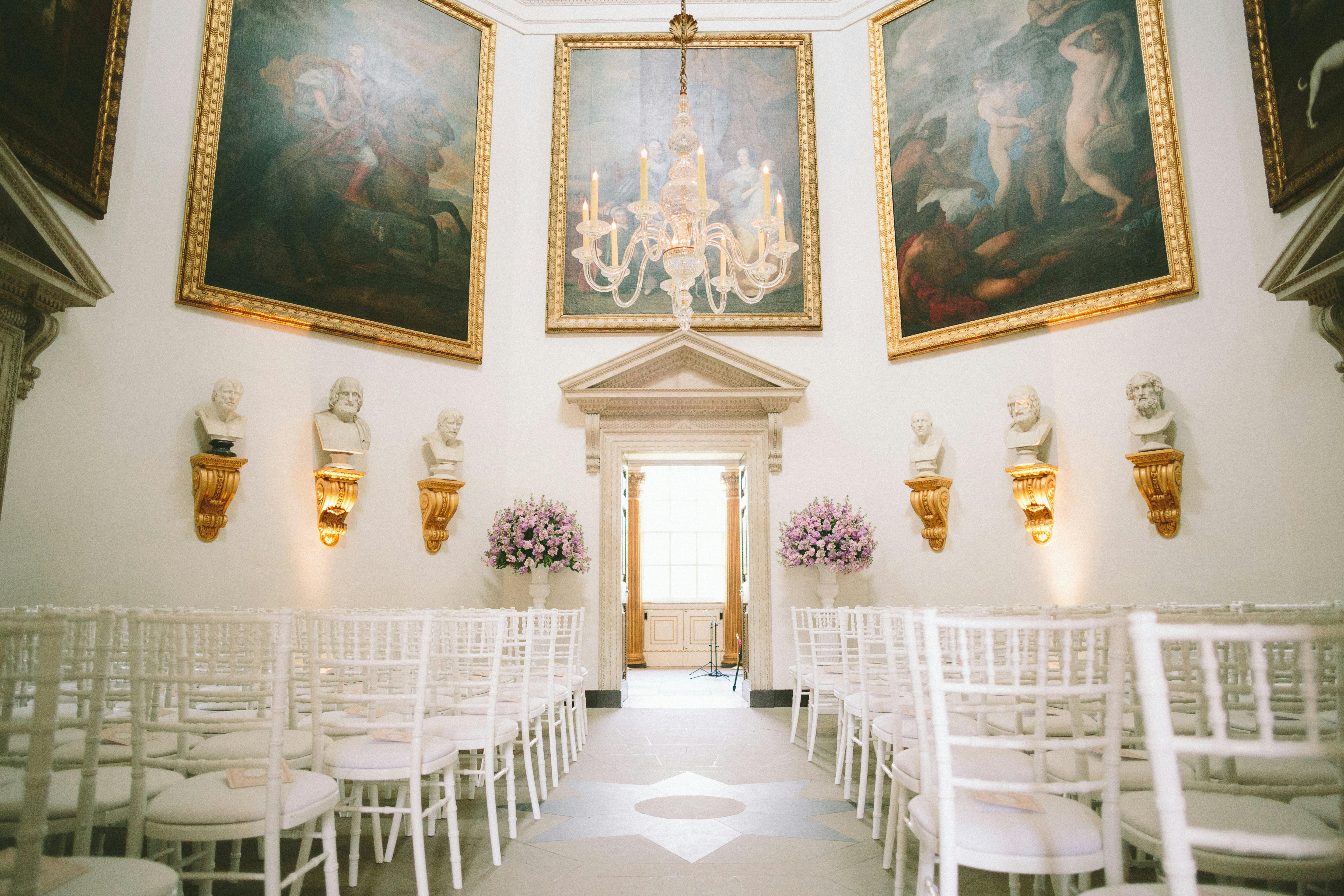 Chiswick House event space with chandelier, perfect for weddings and ceremonies.