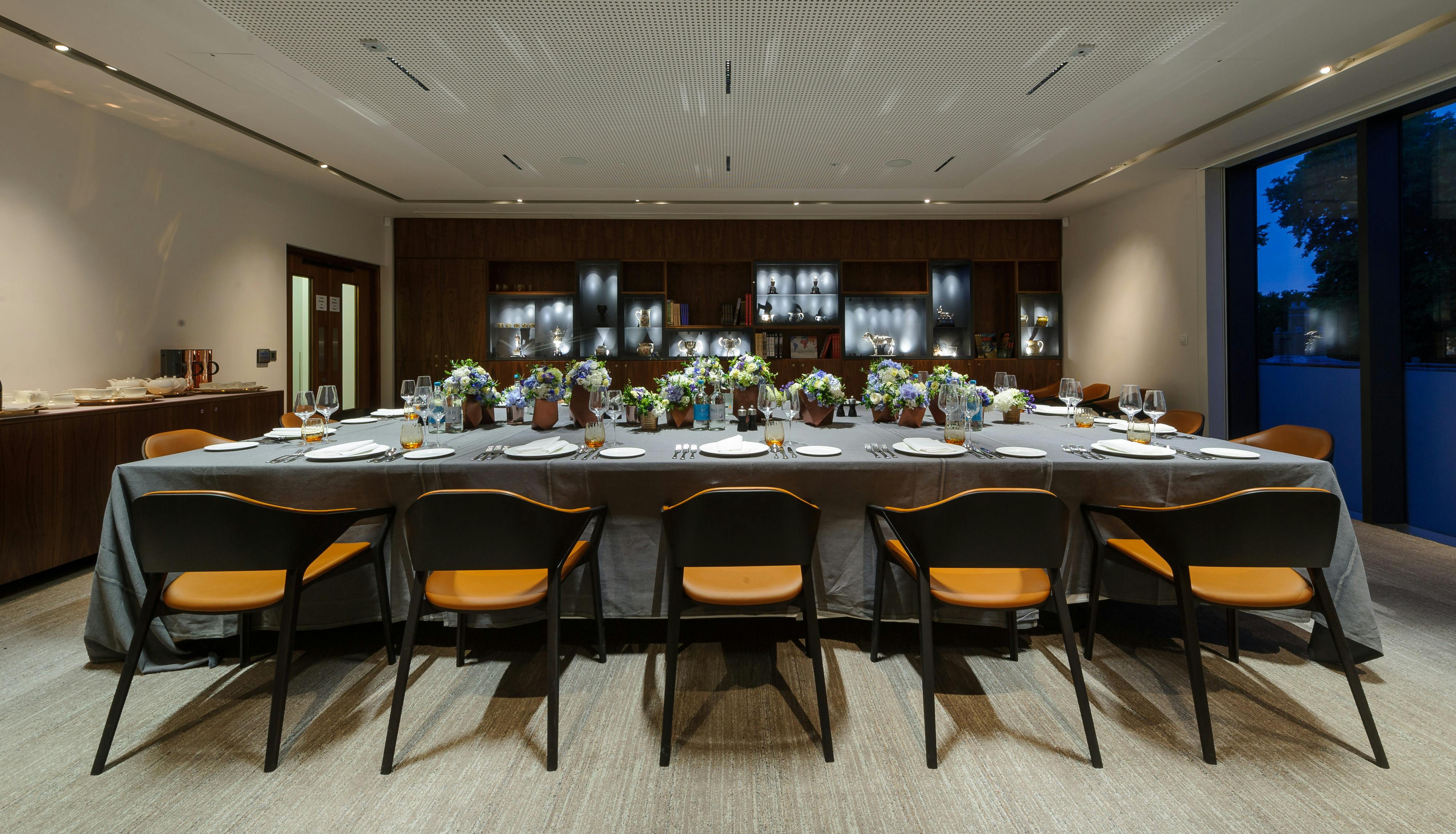 Boardroom at National Army Museum, elegant table setup for exclusive meetings and events.