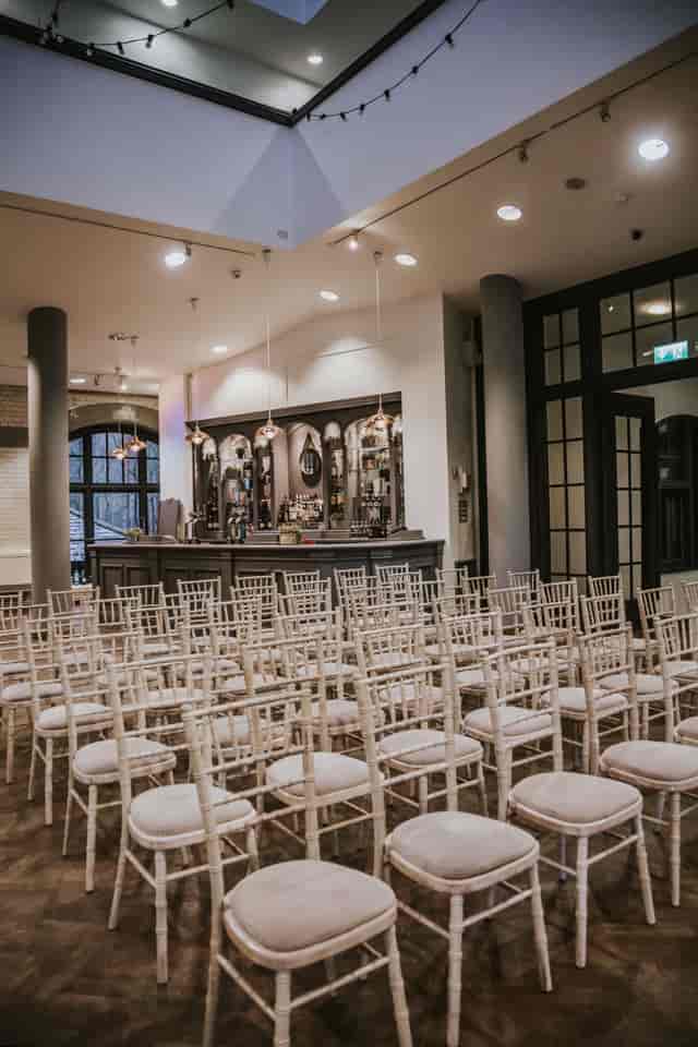 Engine Hall at The Pumping House, elegant chairs for versatile events and gatherings.