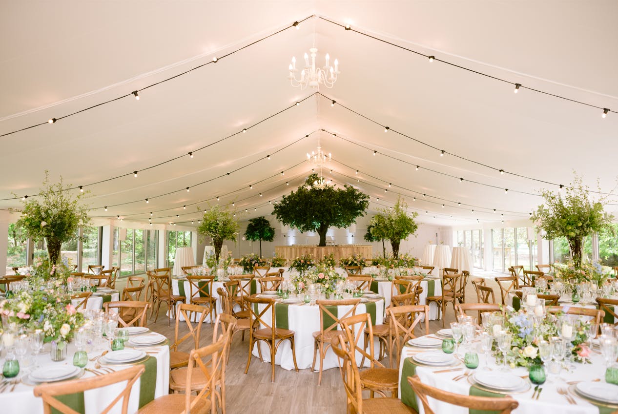 Elegant Garden Pavilion event space with floral decor, perfect for weddings and gatherings.