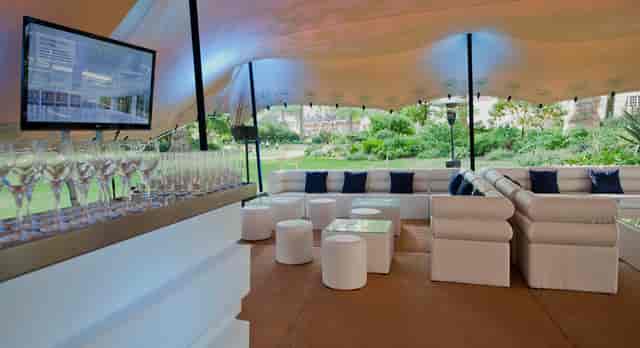 Portman Square Garden event space with sleek furniture, ideal for networking and gatherings.