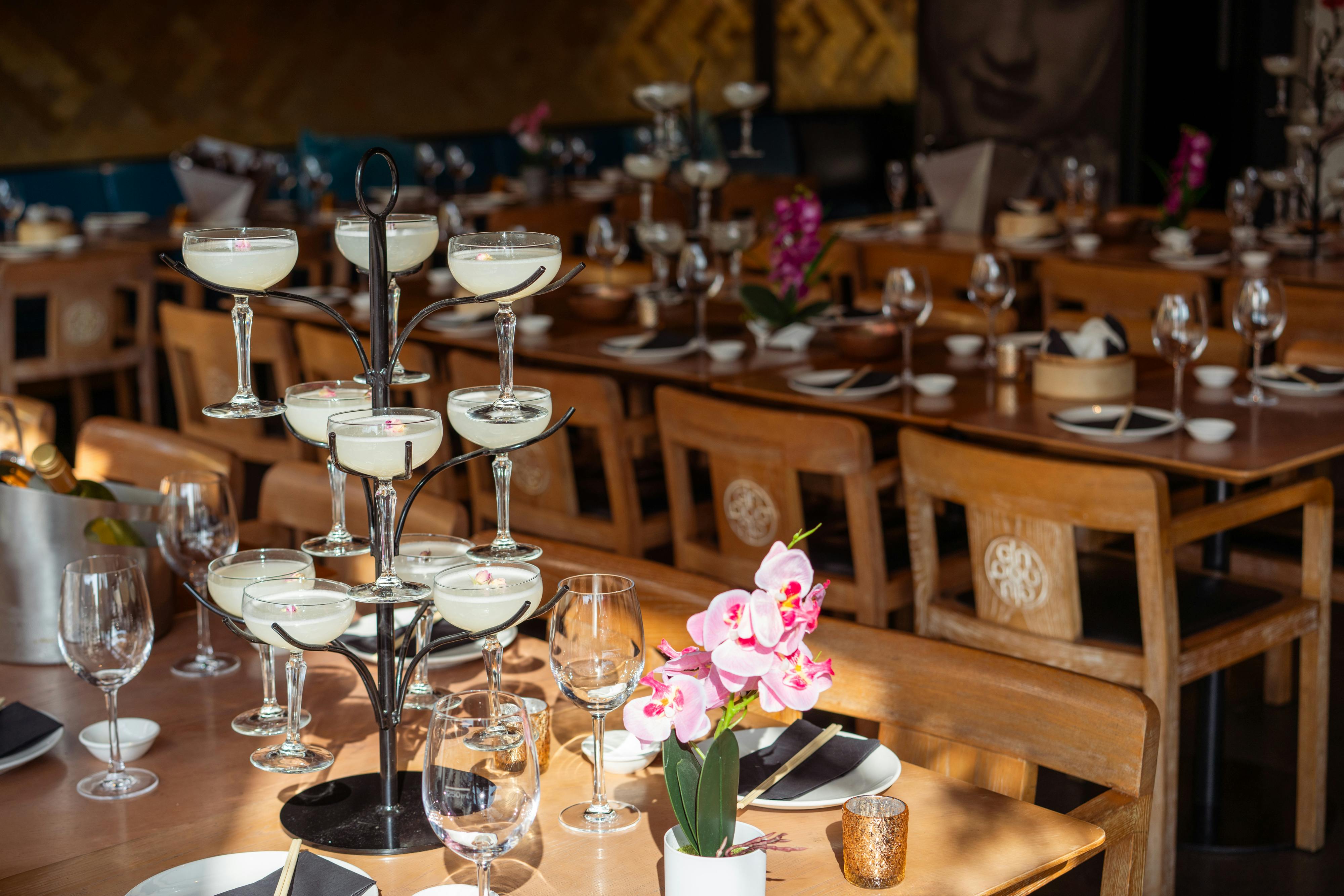 Elegant dining area at Ping Pong St Katherine Dock for upscale events and celebrations.