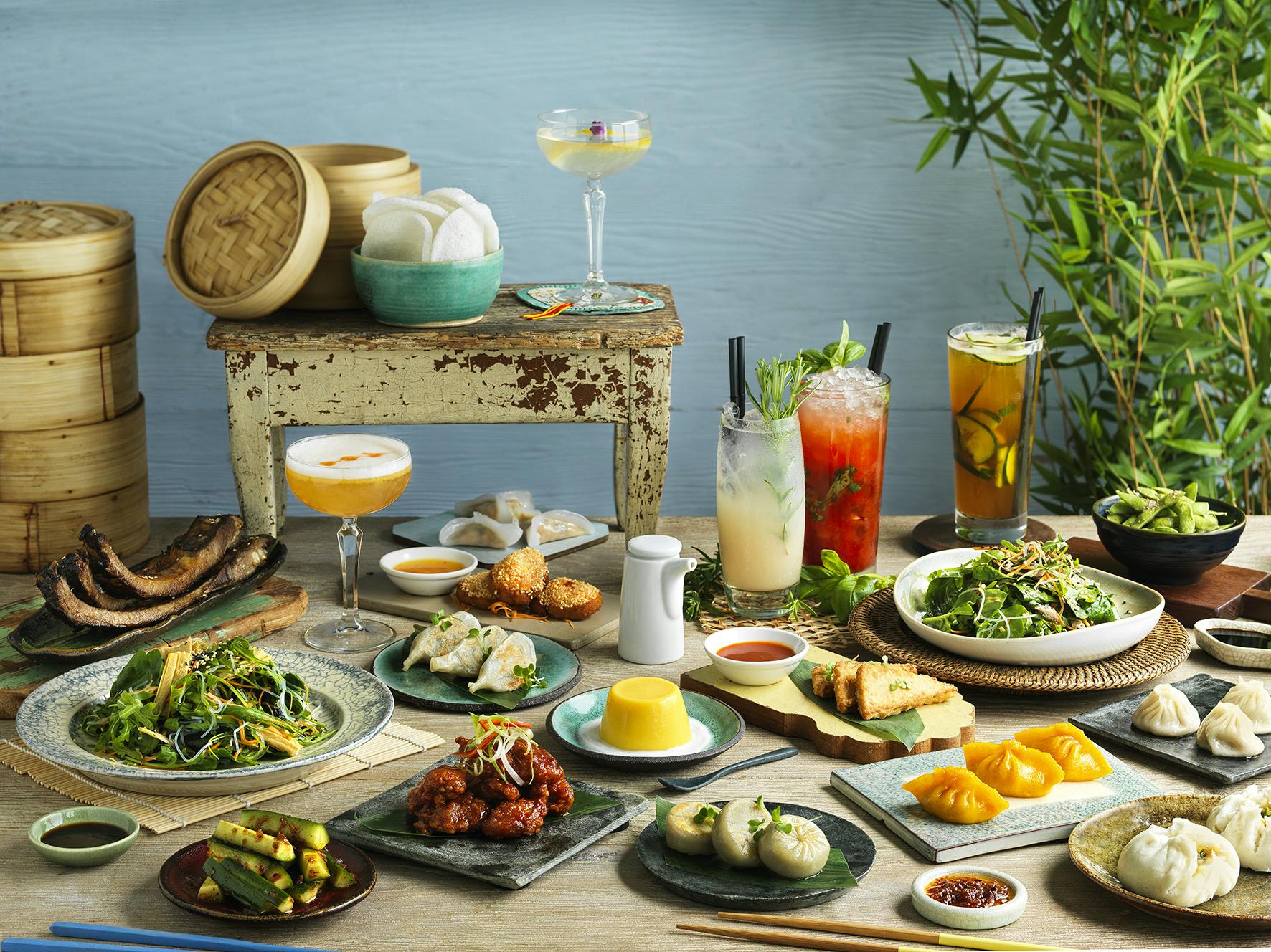 Vibrant catering spread with dim sum and cocktails for events at Upstairs Lounge Southbank.