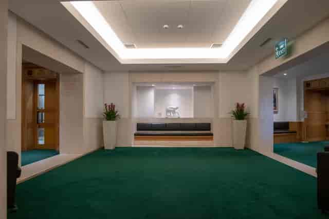 Boardroom Suite lobby at British Library, elegant green carpet for events and networking.