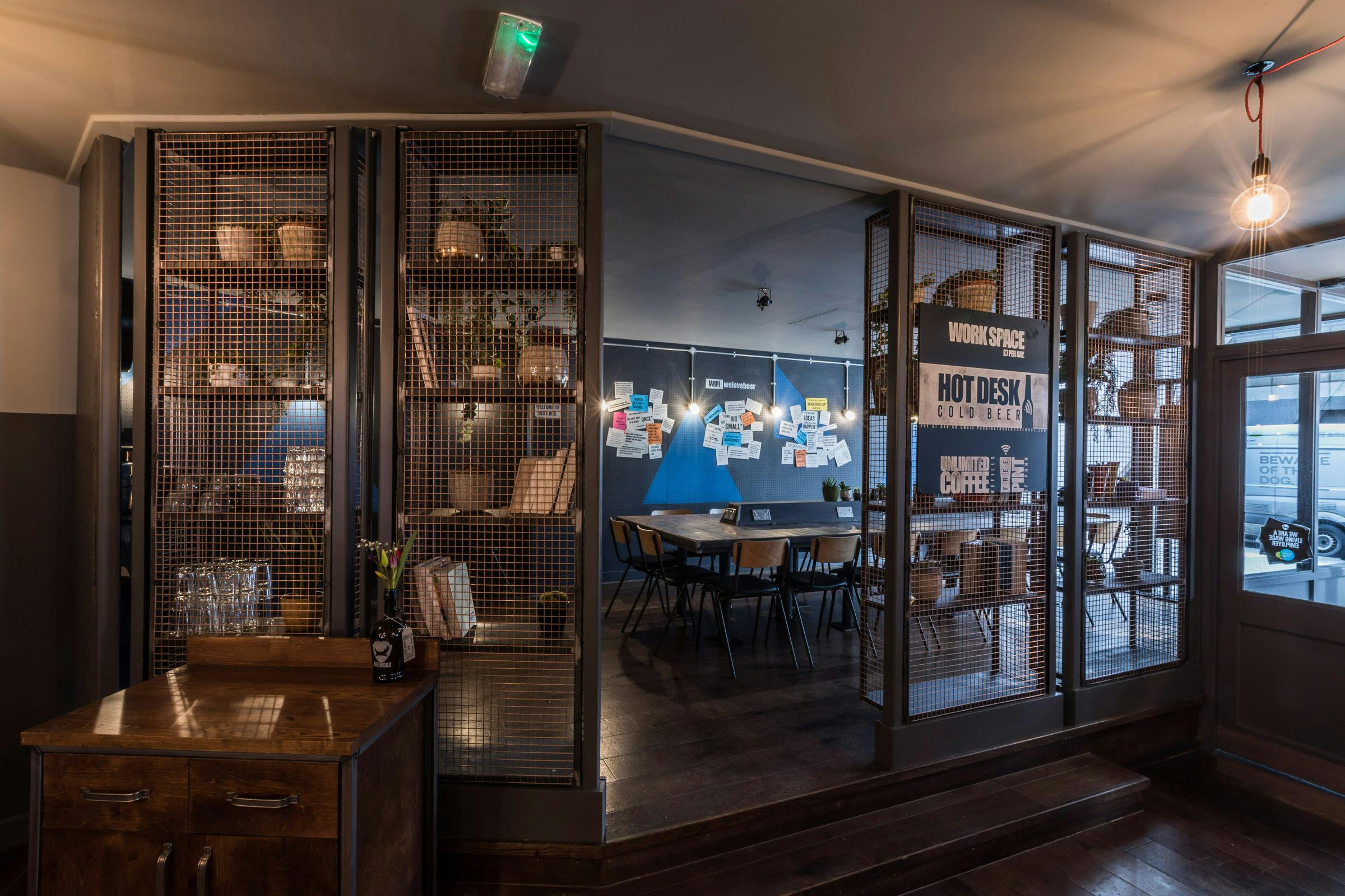 Semi-private meeting space at BrewDog Paddington, ideal for workshops and team discussions.