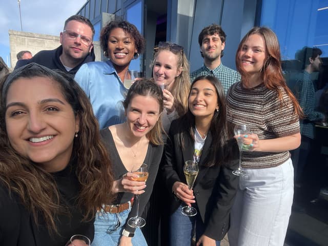 Rooftop, fizz, end of quarter.