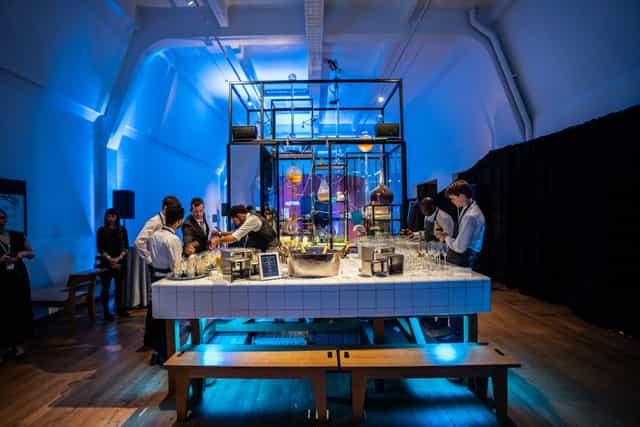Wonderlab cocktail reception blue lighting