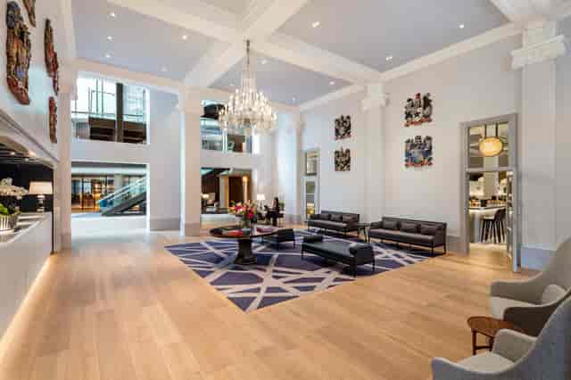 Elegant lobby with high ceilings for events at The Edwardian Manchester hotel.