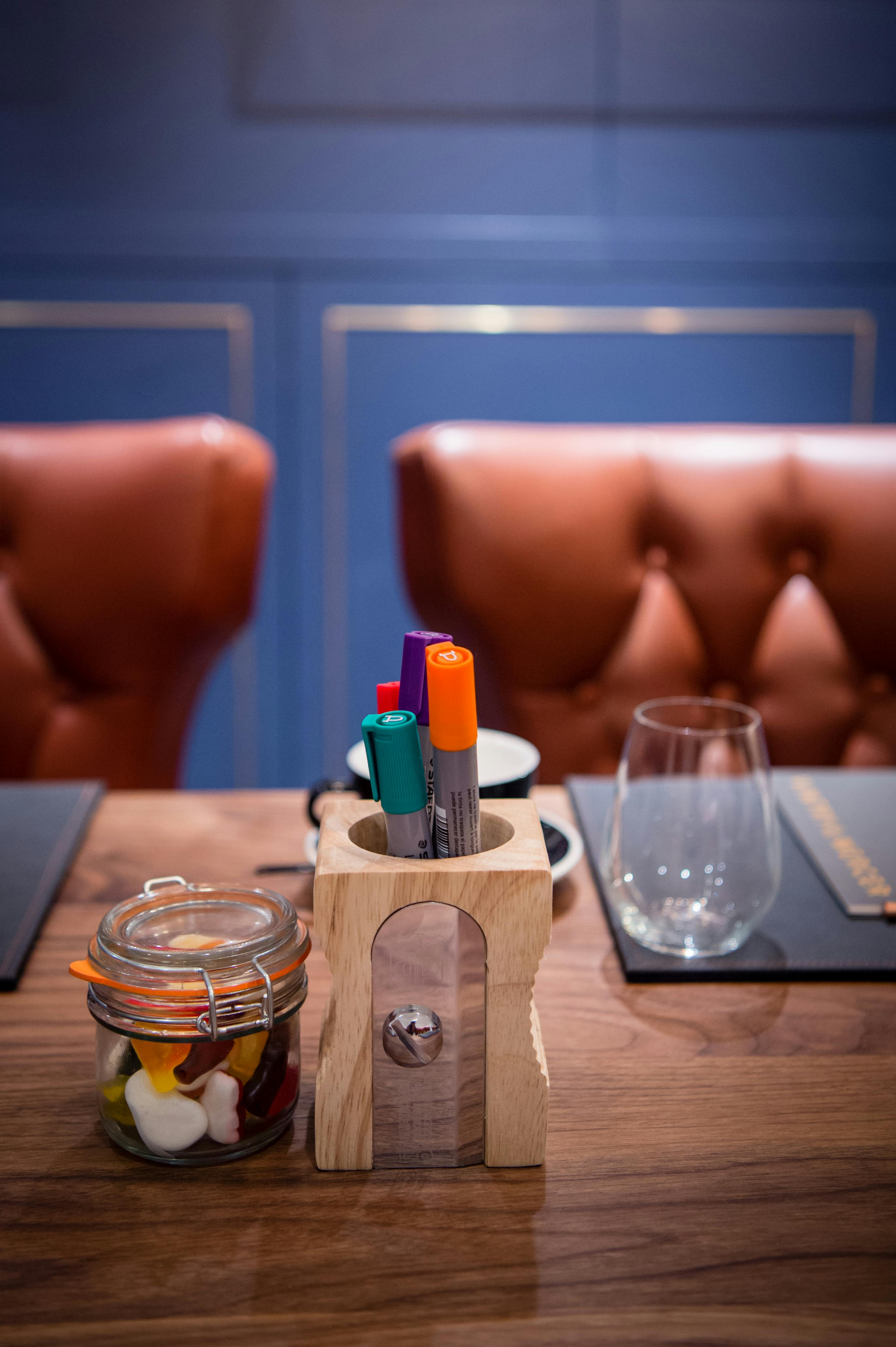 Stylish meeting setup in The Music Room, Vintry and Mercer Hotel, ideal for brainstorming.