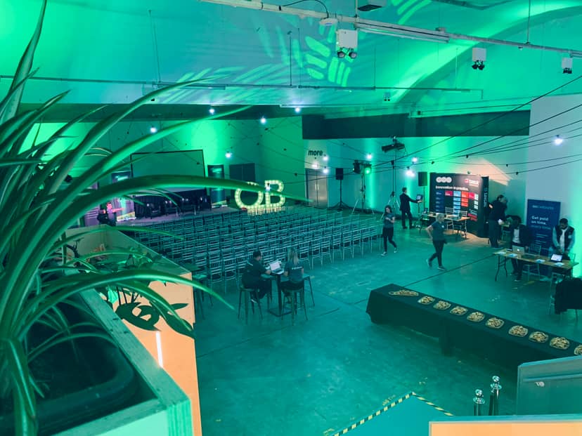 Eclipse Theatre event space with strategic lighting, ideal for gatherings and presentations.