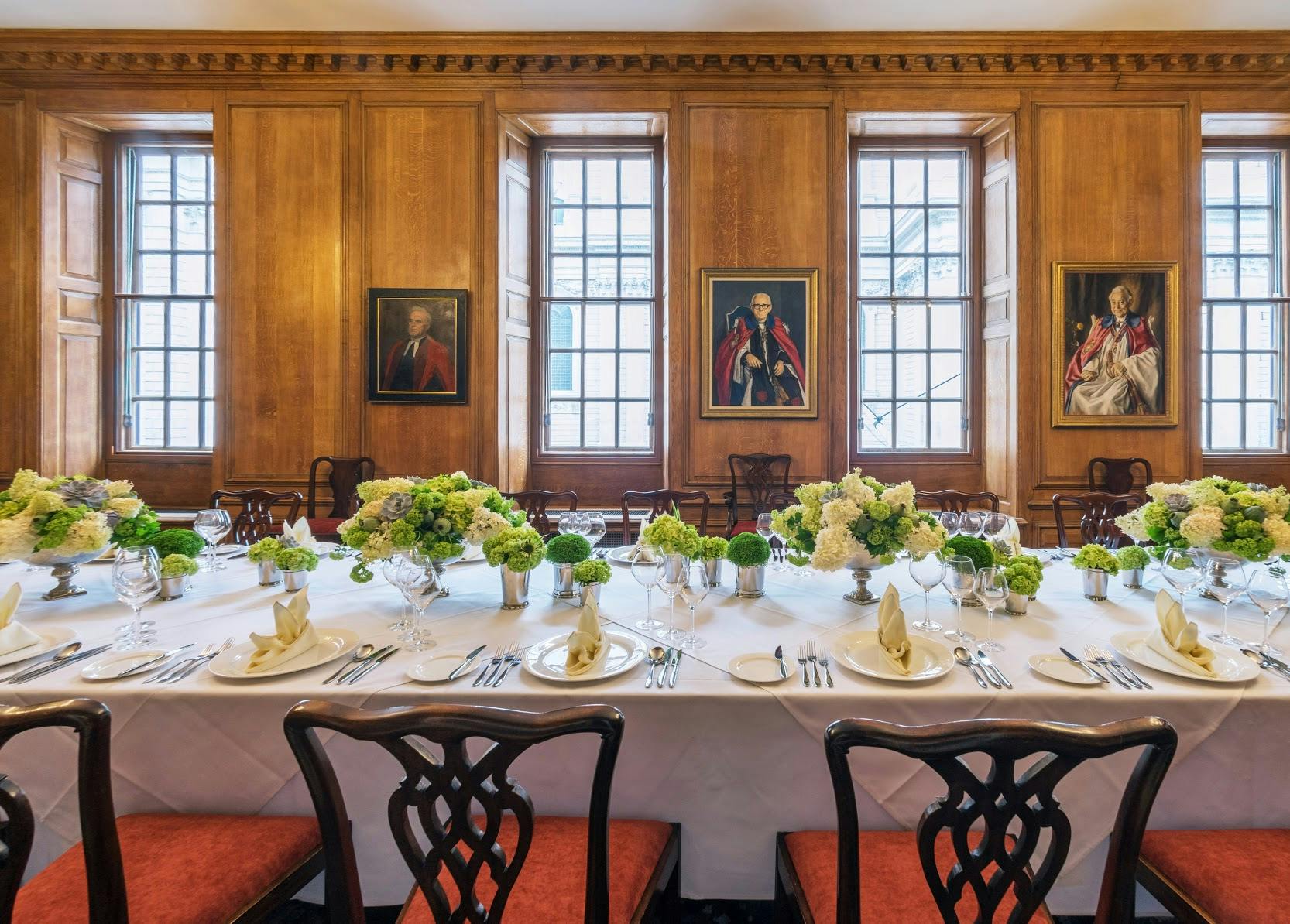 Elegant dining table in St. Paul's Cathedral for formal events and corporate gatherings.