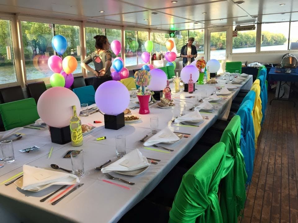 Vibrant event setup on MV Arcadian King Edward with colorful decor for celebrations.