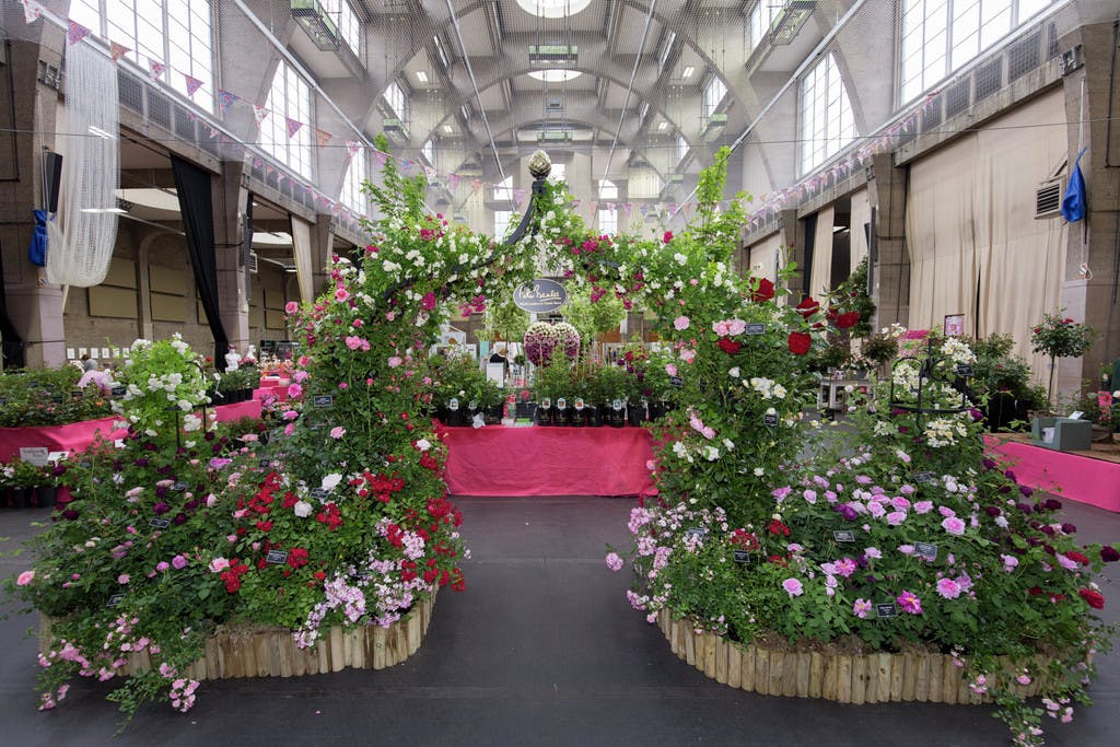 Vibrant floral display at Lawrence Hall for trade show and exhibition ambiance.