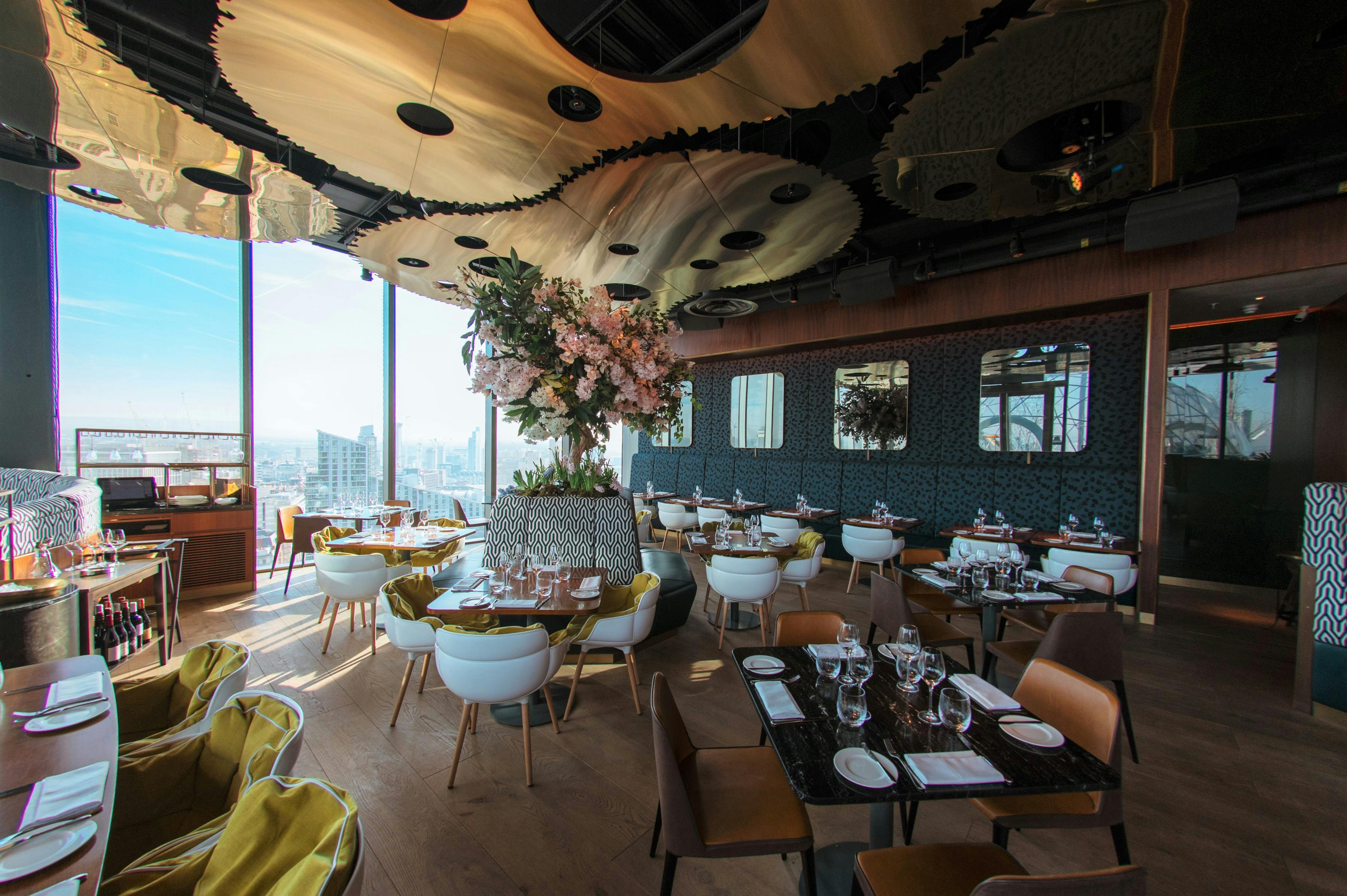 Sophisticated dining venue with panoramic views, perfect for upscale events and celebrations.