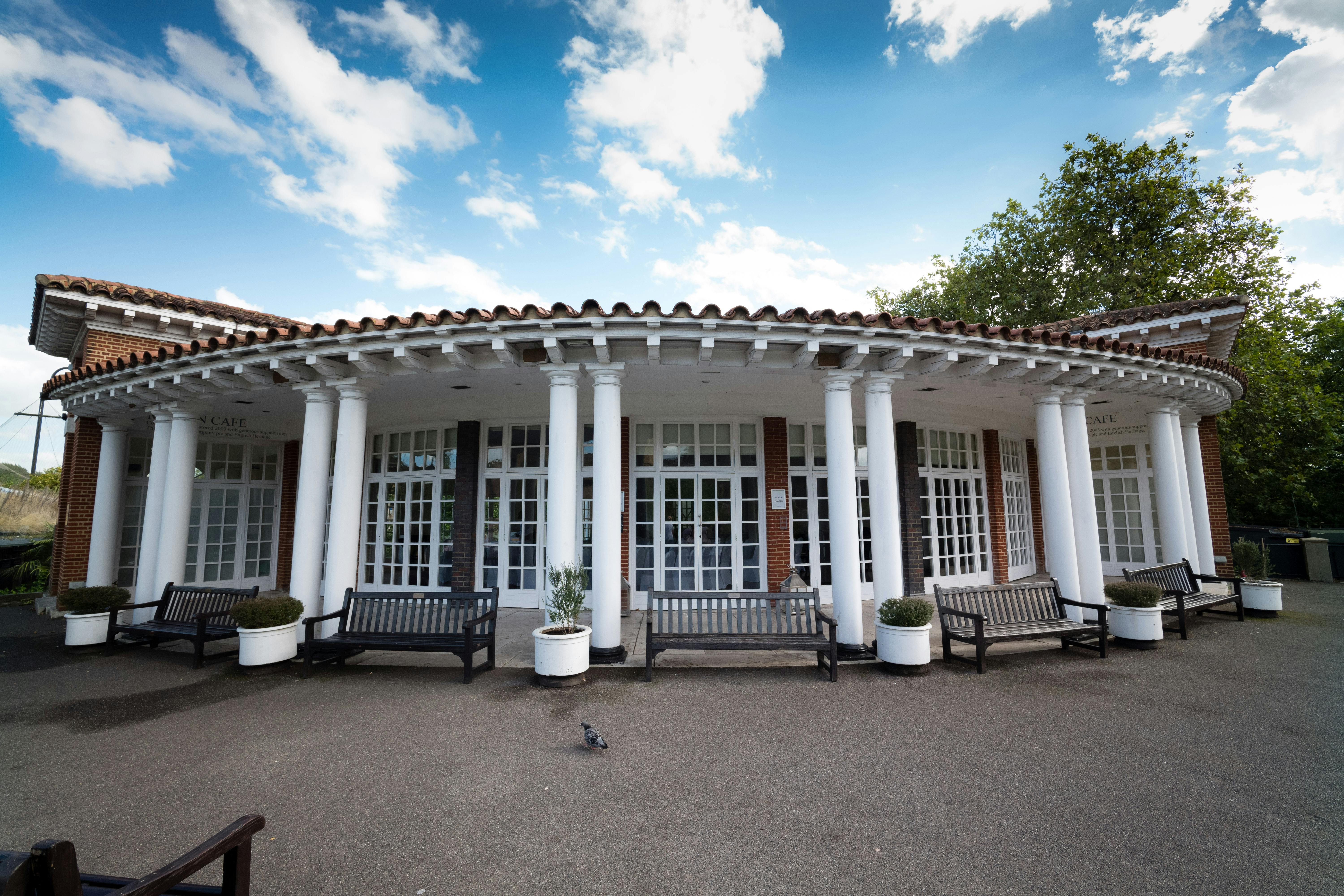 Mappin Pavilion at ZSL London Zoo, circular venue with outdoor seating for events and meetings.