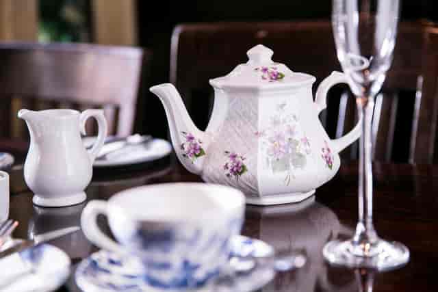 Elegant tea setting at Market Cellar, Covent Garden for afternoon teas and meetings.