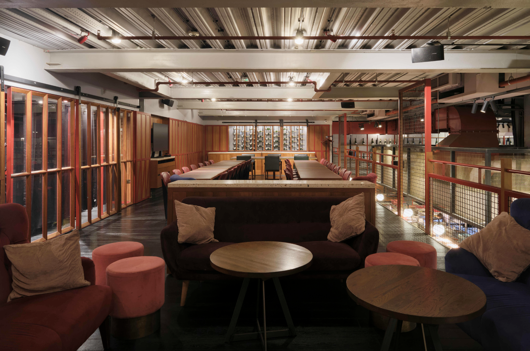 Mezzanine temper City event venue, industrial chic, lounge seating - Banner