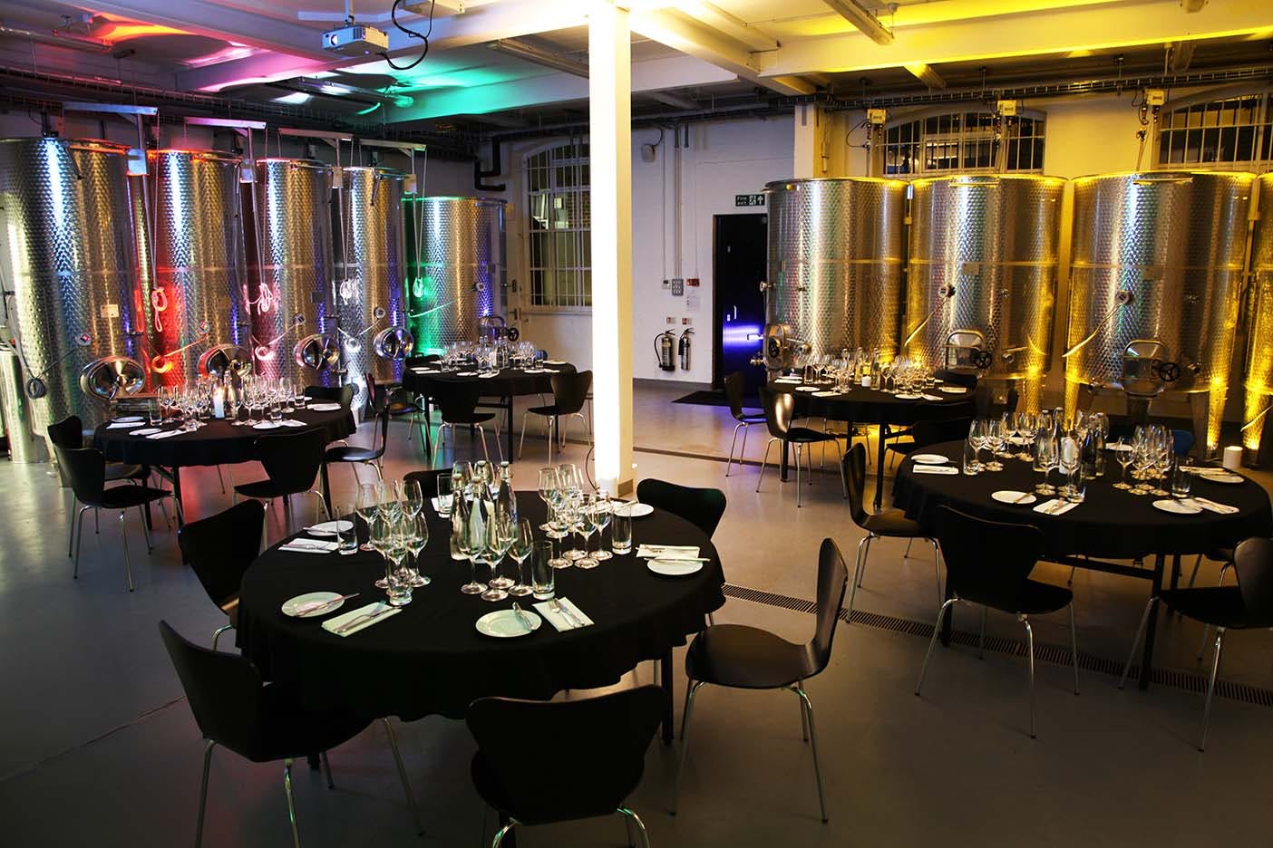 Stylish event space at Cru Urban Winery, ideal for corporate dinners and private events.