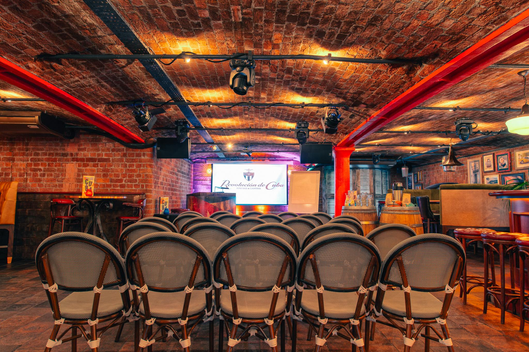 Casa Bar event space in Liverpool with rustic decor, perfect for seminars and workshops.