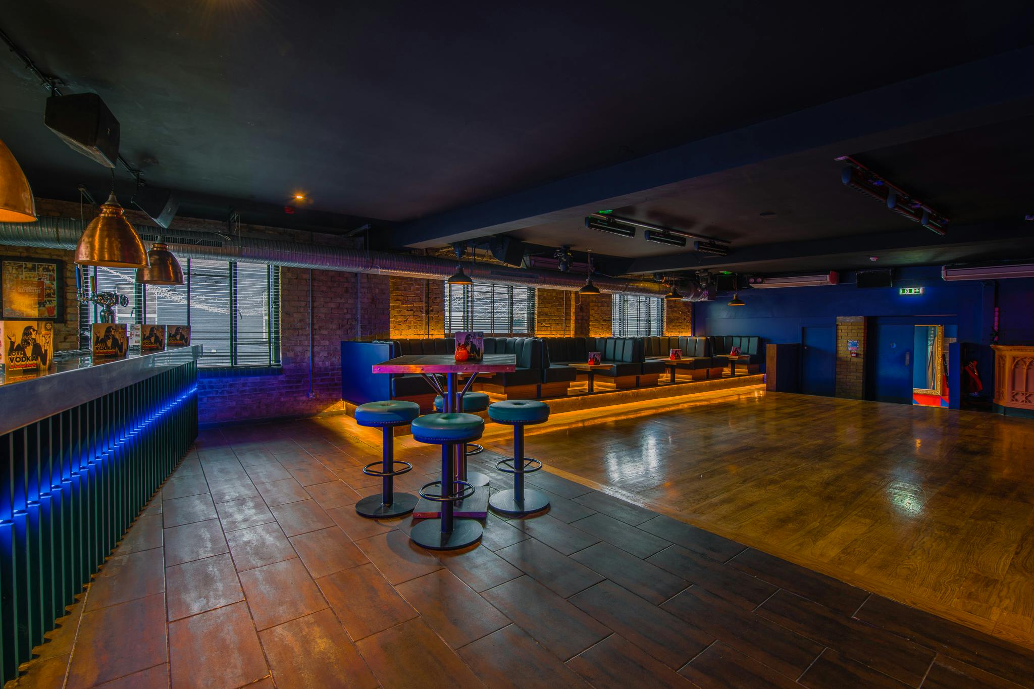 Modern event space in Revolution Southampton with ambient lighting and flexible seating.