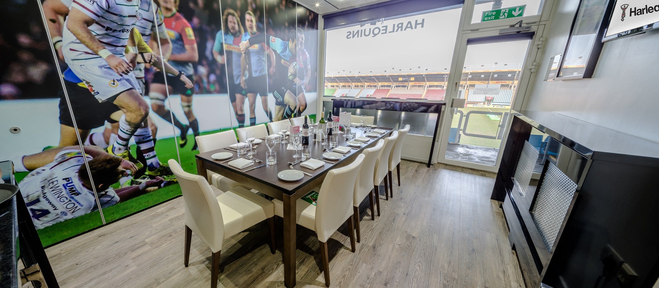 Stylish executive box at Twickenham Stoop for corporate sports events and meetings.