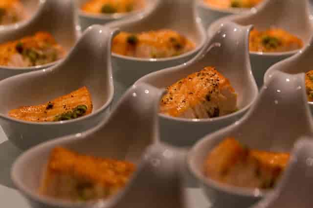 Gourmet hors d'oeuvres at Bristol Marriott Royal Hotel event for luxury catering and wedding service.
