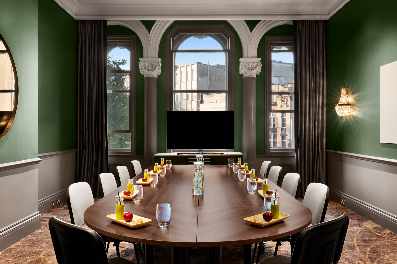 Boardroom-style meeting space at Bristol Marriott Royal Hotel for executive retreats and events.