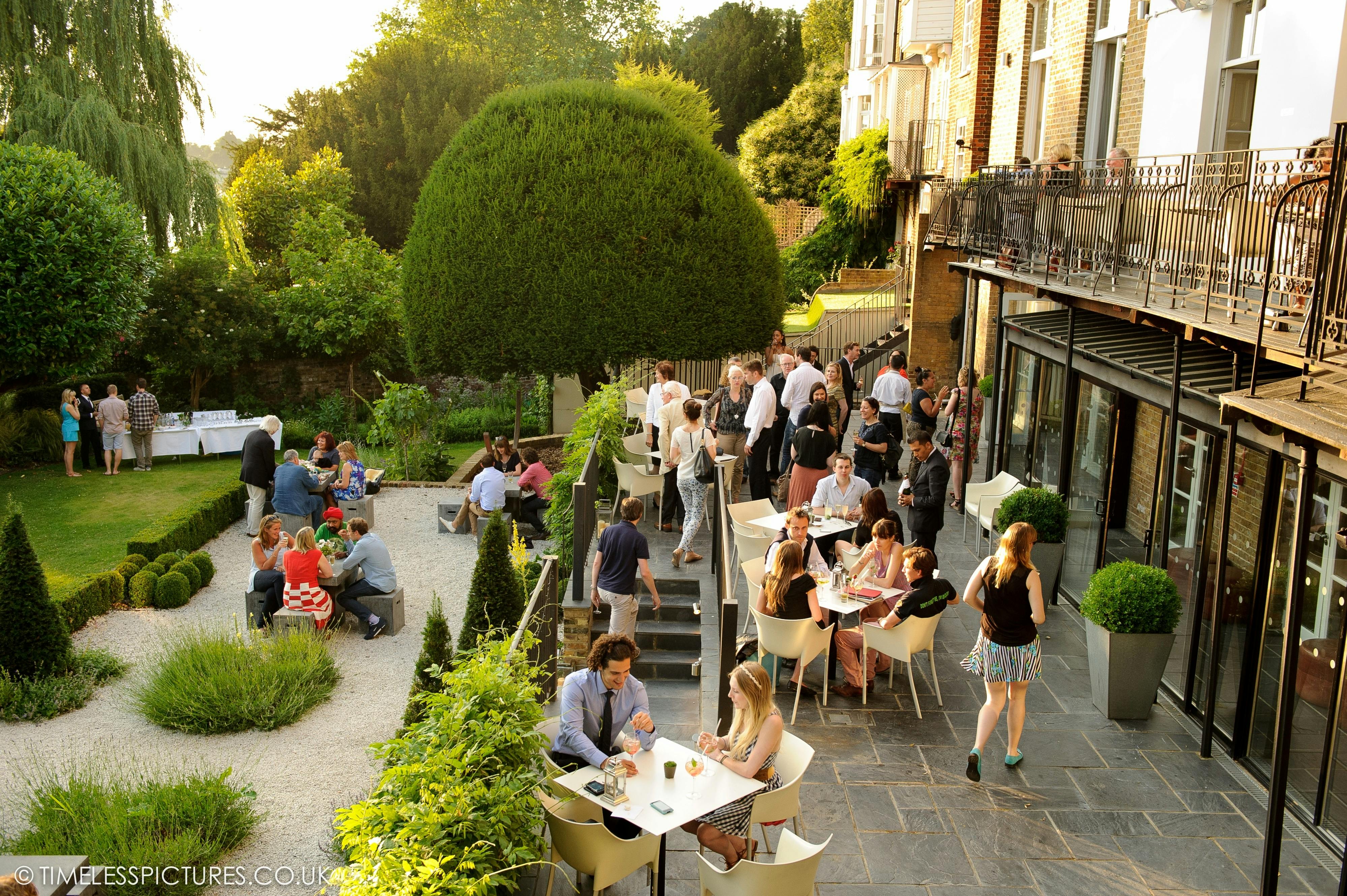 Vibrant outdoor event space at The Bingham, ideal for networking and social gatherings.