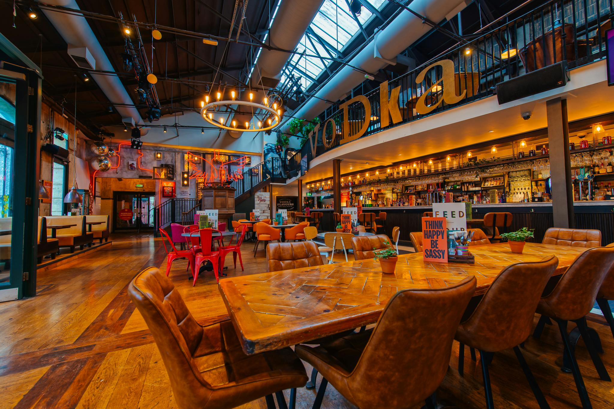 Vibrant Mezzanine event space in Revolution Bristol, perfect for networking and gatherings.