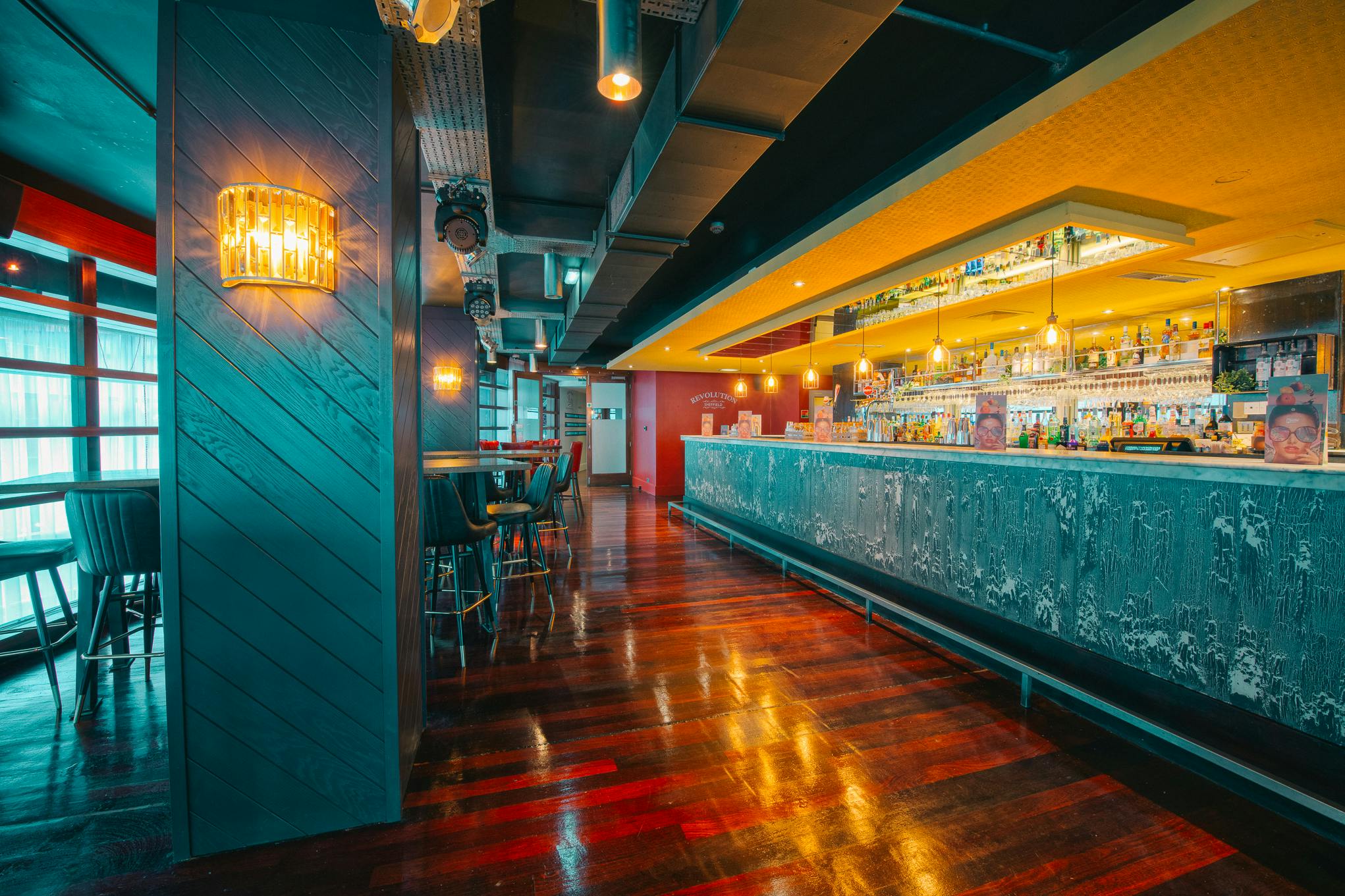 Sky Bar in Revolution Sheffield: stylish venue with warm lighting for events and receptions.