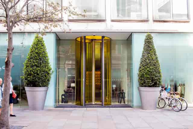 Modern entrance of Studios 1 & 2, St Martins Lane, ideal for upscale events and gatherings.