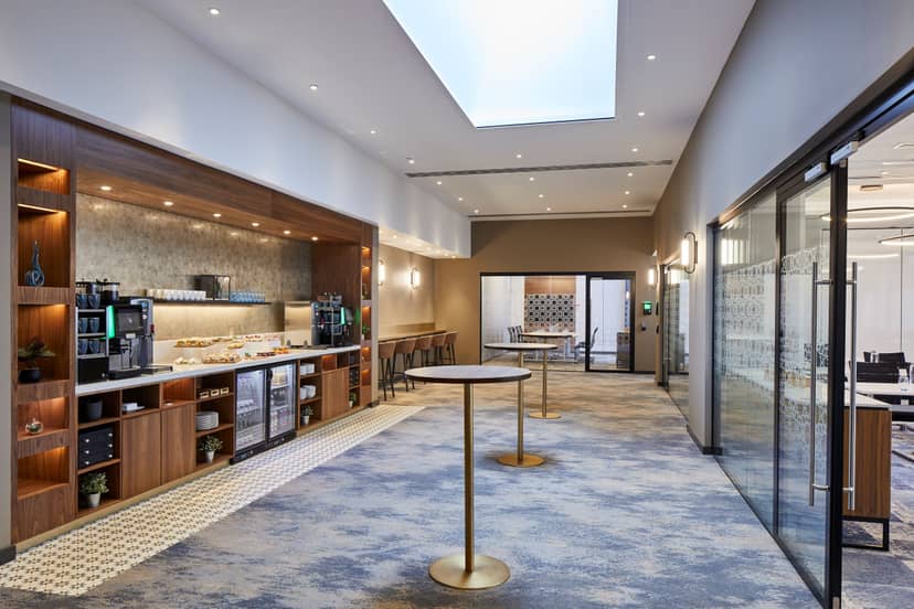 St. David's Suite at Cardiff Marriott: modern event space with coffee station, ideal for meetings.