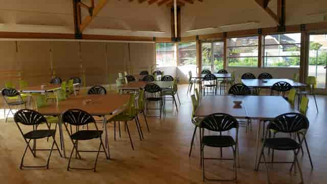 Kingspan Hall in Gamlingay Eco Hub, versatile event space with natural light for workshops.
