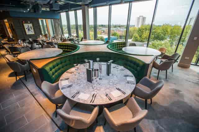 Modern dining space in Allianz Stadium, Twickenham for corporate events and gatherings.