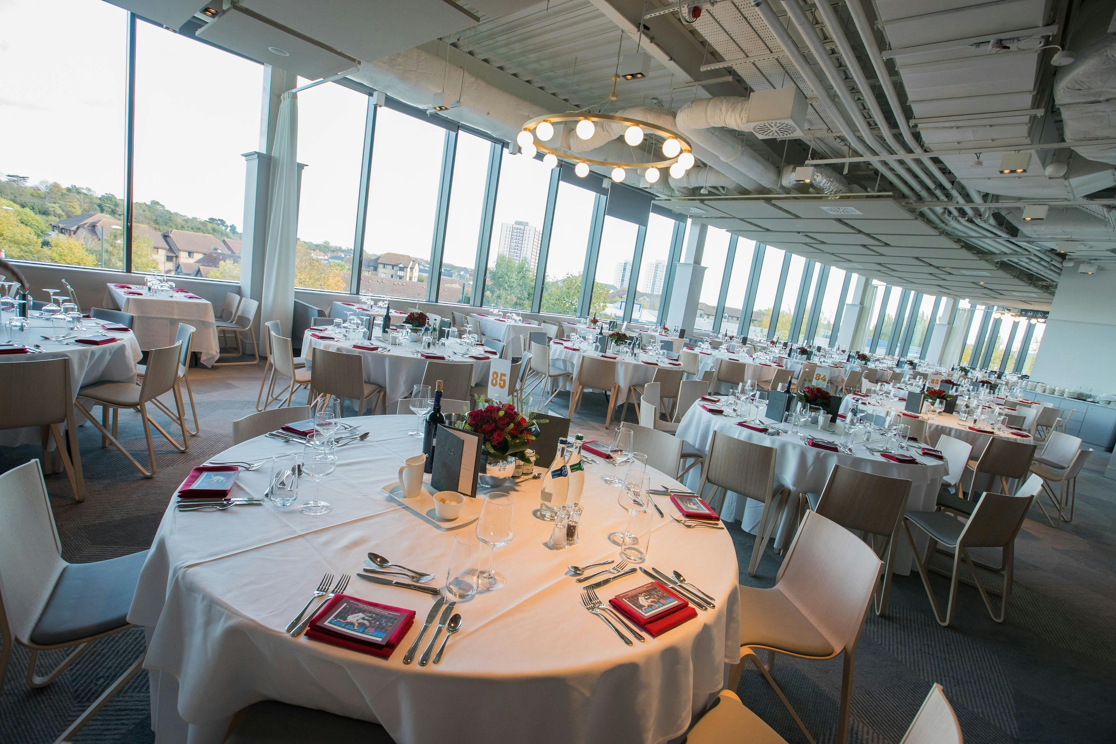 Lock No. 5 at Allianz Stadium, Twickenham: elegant dining setup for corporate events and weddings.