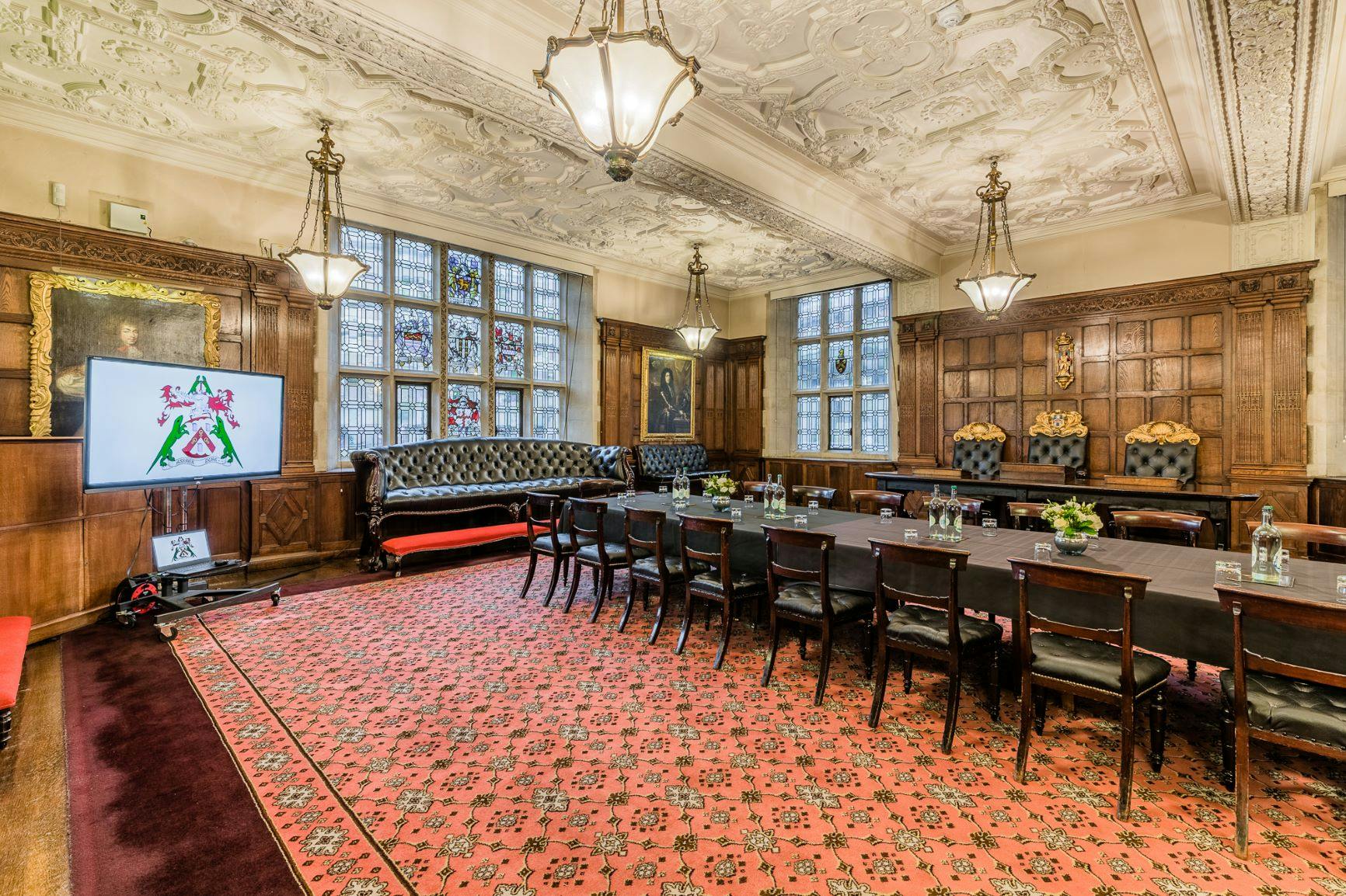 Elegant meeting room in Ironmongers' Hall, perfect for high-level discussions and events.