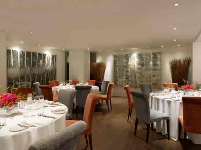 Elegant dining space at The Print Room, One Aldwych for upscale events and gatherings.