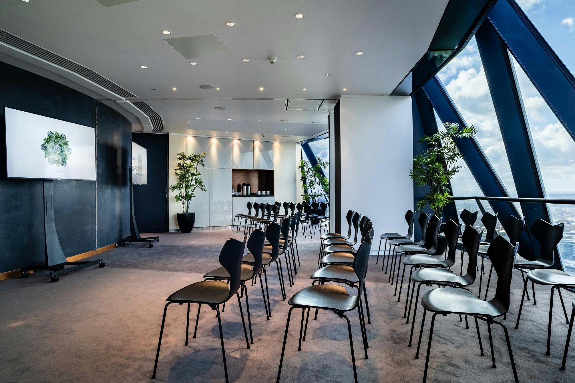 Double private dining rooms at Searcys, modern space for corporate meetings and workshops.