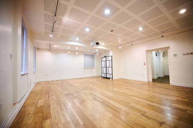 Screening Room at Pushkin House: bright, minimalist event space for workshops and presentations.