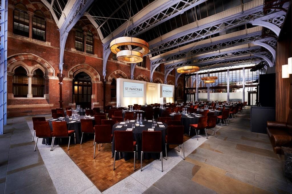 Hansom Hall at St. Pancras Hotel, elegant event space for corporate meetings and upscale gatherings.