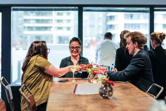 Networking reception at The Sugar Suite Docklands; bright premium corporate event venue.