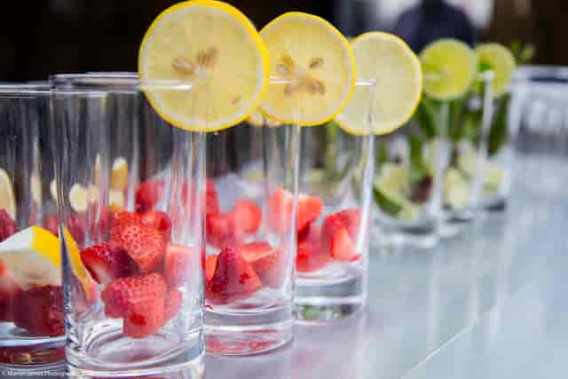 Cocktail service setup at The Juniper Room & Terrace, Docklands; ideal for events and venue hire.