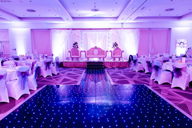 Winterlake Suite at Crowne Plaza Marlow, elegant wedding venue with soft purple lighting.