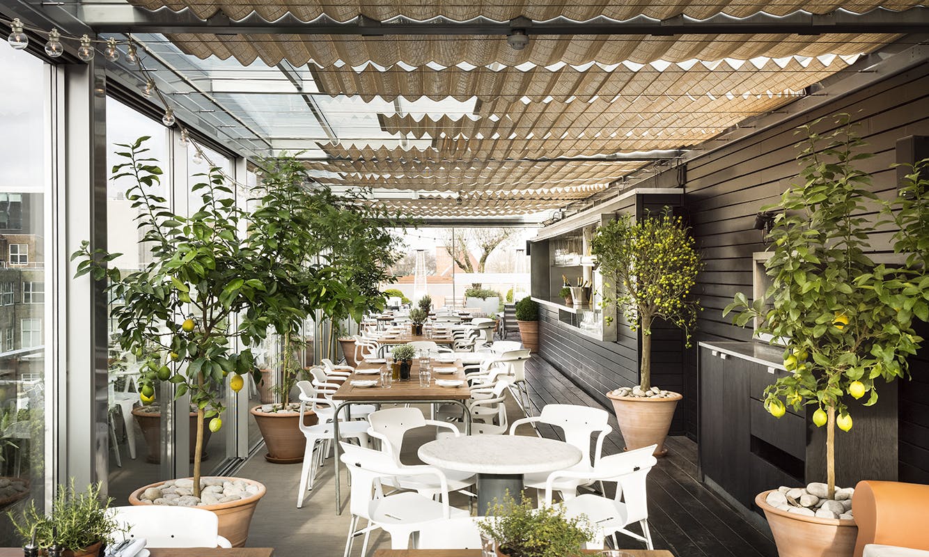 Stylish Boundary Rooftop event space in London with greenery for casual gatherings.